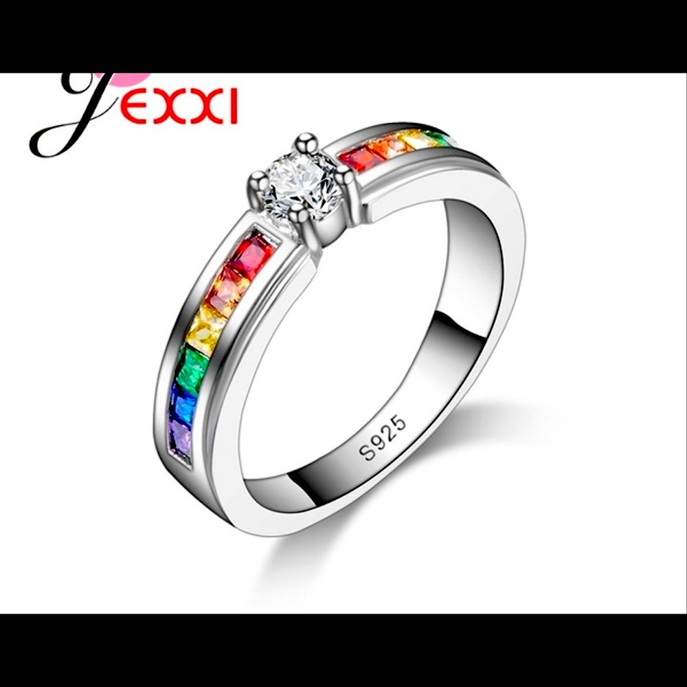 Rainbow CZ Cubic Zirconia 925 Sterling Silver Ring